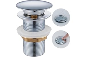Ulytid Piletta Lavabo Bagno Senza Troppopieno, Piletta Click Clack, Pop-Up Valvola di Scarico in Ottone Cromato per Lavabi e Lavandini, Universal G1 1/4", Argento