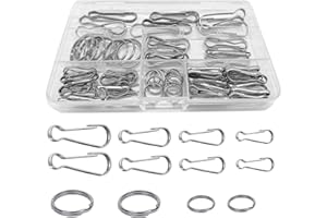 WeqeYent Lot de 90 clips en acier inoxydable pour mât de drapeau - 28 mm/32 mm/40 mm/50 mm - Crochets à ressort avec porte-clés rond pour drapeaux à œillets, porte-clés, cordons, bannières, cage pour