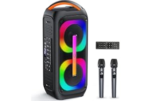 JAUYXIAN Karaoke Maschine mit 2 Mikrofones, großer Tragbaren Bluetooth Lautsprecher mit RGB-Licht, Karaoke Anlage für Karaoke, Hausparty, PA-System für Erwachsene Partybox Unterstützt TF/USB, AUX,Rec