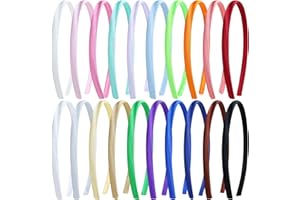Yoosit 20 Pack Candy Thin Plastic Headbands for Kids Girls, Rainbow Colorful Skinny Plain Basic Headbands, DIY Satin Covered Blank Headbands for Crafting, 1CM Width Craft Headbands
