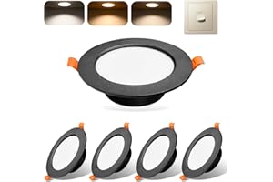 Sweier 5W Ultra Slim LED Recessed Downlights - 3 Color Temperatures (6000K/3000K/4000K) IP44 Rated, 480LM, Easy Install Ceiling Lights for Bedroom, Bathroom, Kitchen - Cutout 70-85mm (Black, 5-Pack)