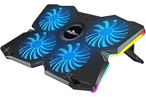 Offgridtec Refroidisseur pour Ordinateur Portable K25 Pro, Support ventilé avec 4 Ventilateurs Silencieux à 1100 TR/Min, 2 Ports USB, Hauteur réglable, Design Ergonomique pour Consoles de Jeu et