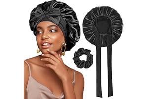 FOLAI 1Pcs Bonnet Satin Nuit Bonnet en Soie pour Femmes Taille de tête Ajustable pour Cheveux naturels bouclés