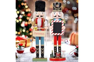 COMBIUBIU 2Pcs Wooden Christmas Decorations Nutcracker, 38CM Traditional Painted Nutcracker Figures,Festive Collectible Christmas Ornament Gift for Family Friends