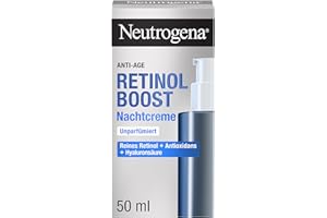 ‎NEUTROGENA Neutrogena Retinol Boost Nachtcreme 50 ml, Anti-Aging Pflege mit Retinol, Hyaluronsäure und Antioxidans, unparfümierte Gesichtscreme gegen Falten und für straffere Haut