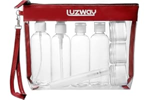 Beauty Case da Viaggio + 8 Bottiglie da viaggio (Max.100ml), LUZWAY Trousse Trasparente, Busta da Viaggio Trasparent, Set da Viaggio per Cosmetici, Kit da Aereo per Liquidi, Set da viaggio PVC Rosa