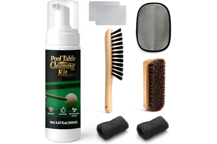 INNOVAYOU 200ml Billiard Tables Cleaner Spray Set, Billiard Felt Cleaner Accessories with 2 Pool Table Brushes, 1 Steel Wire Sponge, 1 Cloth