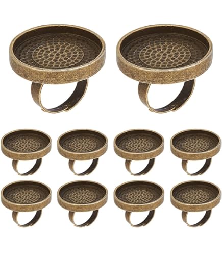 20 Set Base Per Anelli Cabochon - Ottone Antico, Rotondo E Quadrato, Per Creazione Gioielli Fai Da Te