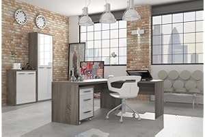 COMPOSAD | Ufficio Completo della Linea DISEGNO, Set di 4 Mobili, Libreria, Scrivania, Cassettiera, Mobile Archivio, Mobili Ufficio, Colore Rovere Sonoma e Bianco Laccato, Made in Italy