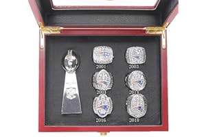 LLUCH Anillo de Campeonato de los Patriots con Juego de trofeos de fantasía FFL New England Souvenirs coleccionables Regalos de Rugby para Hombres, Mujeres y papá