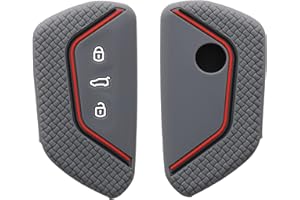 kwmobile Carcasa Compatible con Llavero de VW Golf 8 Llave de Coche de 3 Botones Funda - Funda para Mando de Coche de Silicona - Gris/Negro/Rojo
