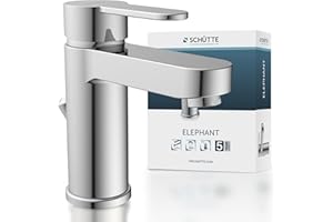 Schütte ELEPHANT Waschtischarmatur, elegante Mischbatterie inkl. Ablaufventil fürs Badezimmer, Wasserhahn Bad mit Exzenter-Gestänge, Badarmatur Waschbecken chrom, 34210
