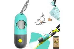 YUCHIYA Hundekotbeutelhalter mit LED-Taschenlampe| Doggy Poo Bags Spender für Die Leine| Pet Waste Bags Träger| Taschen Karabiner Verschluss LR44 Knopfzellen enthalten