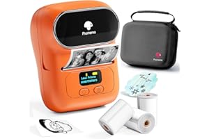 Phomemo M110 Stampante per Etichette set con 3 Rotoli di Etichette e sacchetti di conservazione, Etichettatrice Adesive Portatile Bluetooth per Piccole imprese,codici a barre,negozi -Orange