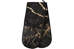 MNSRUU Oven Gloves Double Oven Gloves Black Marble Gold Fluid Marble Oven Mitts Pot Holder Heat Resistant Quilted for BBQ Baking Kitchen Cooking Gloves