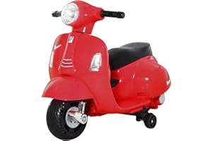 HOMCOM Moto Elettrica per Bambini 6V con Licenza Ufficiale Vespa Batteria, Motorino Elettrico per Bambini da 18-36 Mesi con Fari e Clacson, 66.5x38x52cm, Rosso