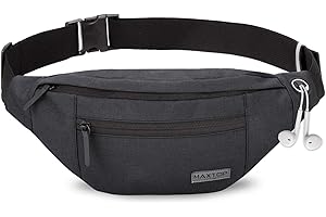 MAXTOP Bumbag Waist Fanny Pack Running Belt for Men Women Unisex Bum Bag with Headphone Jack and 4-Zipper Pockets Adjustable Belt for Outdoors Workout Hiking Gifts for Men Women