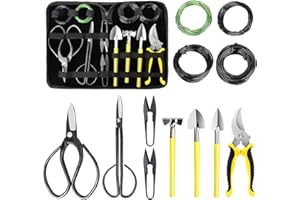 MOSFiATA Kit Bonsai 13 pièces Outils Bonsai avec Ciseaux pour bonsaï, Fil de Ligature pour Les bonsaïs, Mini râteau et Pelle, sécateurs de Jardin