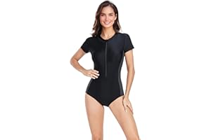 BEACHKINI Costume da Bagno Intero Donna Stampa Maniche Corte con/Senza Maniche Costumi da Bagno Spiaggia con Cerniera Protezione UV Costumi da Mare Surf da Bagno