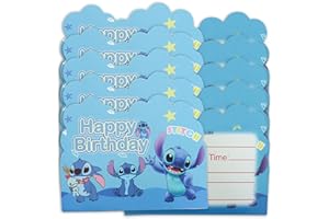Qemsele inviti compleanno Bambini, 30 Inglese Inviti battesimo con Buste Biglietti cartoline per bambini, ragazze festa di compleanno e Baby shower (4,3 * 5,5 pollici (11 * 14 cm), Stitch)
