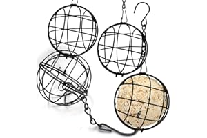 Zeqeey Piccolo metallo appeso uccello alimentatore grasso palla supporto per alimentazione all'aperto giardino esterno fauna selvatica piccoli uccelli Fink Dunnock passero Robin, 4 pezzi nero