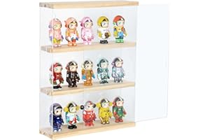 Nynelly 3 Livelli di Vetrina in Acrilico, Scatola da Esposizione a Parete per Mobili da Collezione, Vetrina Trasparente con Porta per Mini Funko Pop, Action Figure, 29,3 x 8,5 x 38 cm, Noce