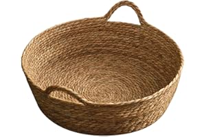 Ioensy Woven Cat Bed Basket Pet Scratching Bed Sleeping Bed Home Wear-resistant Round Bed for, 40cmx13cm