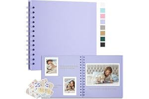 Remowith Fotoalbum Zum Selbstgestalten 20,5x20,5 cm DIY Fotobuch Kraftpapier Erinnerungsbuch für Hochzeiten 40 Seiten Album für Baby Familie Valentinstag Geburtstag Jahrestag Geschenk Helllila