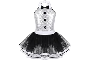 YiZYiF Ragazze Costume del Vestito Paillettes Vestito da Balletto Bambina Body da Danza Ginnastica Abiti da Danza Leotards Senza Manica Dancewear