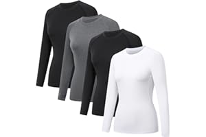 HYCOPROT Pack de 4 Hauts de Compression Femme Manches Longues Séchage Rapide Respirant sans Coutures Couche Base Layer Top Sport Tshirt pour Gym Fitness Yoga Running Randonnée Trekking Outdoor