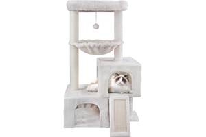 TWDEPART Cat Tree Tower for Indoor Cats, Activity Centre Cat Tower with Two Cat Condos Hammock and Scratching Posts, Beige…