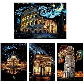 Scratch Art Kazıma &Ccedil;izim Seti &ndash; Antik Şehir Eserleri 4 Adet | Ahşap Kalemli A3 Hobi & Sanat Tablosu