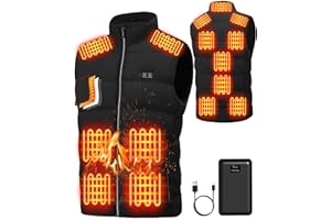 LQQSD Electric Heated Vest for Men: USB Heated Gilet with 3 Adjustable Temperature 15 Heating Zones 16000mAh Battery Pack - Winter Warm Heating jacket for Unisex Outdoor Work Hiking Skiing Hunting