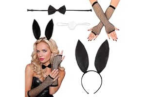 BHGT Set Cerchietti per Capelli Orecchie Coniglio Fascia Papillon Guanti a Rete Coda Coniglietto per Travestimento Costume Pasqua Carnevale Halloween Festa Donna Ragazza