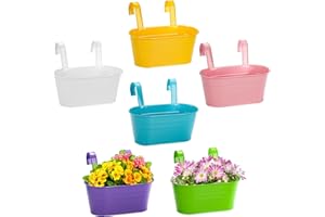 Foraineam 6 Stück Metall Hängende Blumentöpfe Eisen Blumentopfhalter zum Aufhängen mit abnehmbarem Haken Metall Pflanztopf Hängetöpfe für Geländer Zaun Balkon Fenster