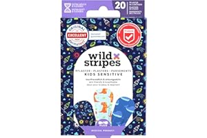 Wild Stripes Tiritas para niños I Tiritas para dedos I Kids Space I Tiritas niños suaves para la piel I Apósitos resistentes al agua I Protección para heridas 24 horas I Diseños espaciales I 20 piezas