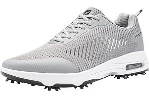Fenlern Men's Golf Shoes Air Cushion Outsole with 9 Spikes Breathable Mesh Tennis Sneakers