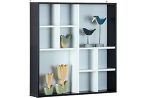 Inter Link - Gablota - Gablota ścienna - Gablota prezentacyjna - Gablota kolekcjonerska - Gablota bezszybowa - Półka ścienna - 10 przegródek - Kolekcjoner - Decem - MDF czarny/biały - 70 x 13 x 70 cm