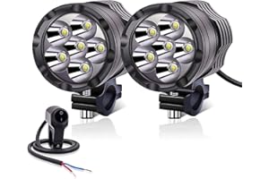 YnGia Motorcycle Led Spot Lights 12V 24V Foglights Headlights, Universal 60W Motorcycle Auxiliary Led Driving Lights 2PCS White DRL Lights with Waterproof Switch for Motorbike ATV SUV Truck Car Boat