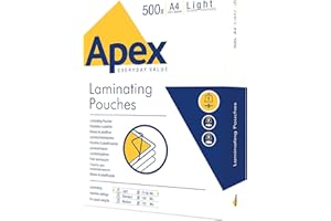 Fellowes Apex - Fundas de plastificar A4, acabado brillo, 500 fundas, uso ocasional, ideal para avisos y fotos