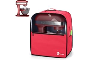 Yarwo Cubierta para Batidoras Amasadoras, Cubierta para KitchenAid Robots de Cocina 5.7 y 7.6 L, Funda Visible para Batidoras Amasadoras, con Asa y Bolsillos, Rojo