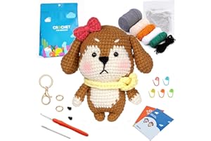IFUNY Crochet Kit for Beginners Adults,Crochet Animal Kit, Complete Knitting Kit with Yarn, Crochet Hooks, Step-by-Step Video, Learn to Crochet Starter Kit for Beginners（Miss Dog