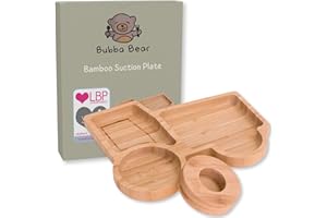 Bubba Bear Baby Toddler Suction Plate Set, Made with Natural Bamboo, Stay Put Suction Plates for Weaning Babies & Feeding Toddlers (Tractor)