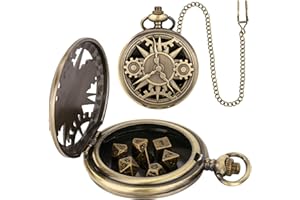 KELLER & WEBER Mini juego de dados DND con carcasa de reloj de bolsillo hueco Steampunk, juego de 7 dados de metal poliédrico, regalos DND con caja de regalo, accesorios DND para juegos de mesa