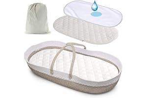 Panier à Langer Bébé - Matelas à langer portable et pliable + Tapis imperméable extra + Sac de voyage, Panier pour bébé 100% coton naturel