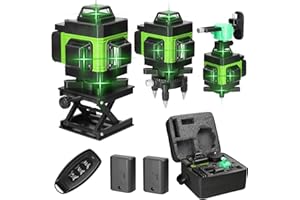 Nivel Láser Autonivelante, KKnoon 16 líneas 4D Nivelador Láser Herramienta de nivel de autonivelación vertical horizontal con 2 baterías recargables incorporadas - verde