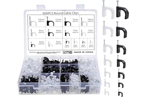 Fippy Pack of 600 Cable Clamps Nail Clamps 4 mm 5 mm 6 mm 7 mm 8 mm 10 mm 12 mm Black White Cable Nail Attachment Nail for Network Cable with Portable Box