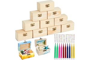 TFSZE 10 Stück Mini Schatztruhe Schatzkiste Holzbastelsets für Kindergeburtstag Holzkiste,DIY Kleine Holzkiste mit Deckel,diy mini holzkiste mit Diamantaufkleber für Bemalen und Basteln Geburtstags