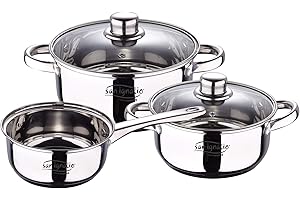 San Ignacio Bateria 5pcs acero inoxidable: cazo Ø16x7,5 Cacerolas de Ø18x8,5 y Ø20x9,5 cms, inducción, colección Cassel, 5 piezas