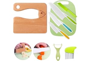 ‎GOODCHEF Kindermesser 8-teiliges Kinder-Küchenmesser-Set zum Schneiden und Kochen von Obst oder Gemüse für Kleinkinder, inklusive Holzmesser Schneidebrett Schäler(Fisch)
